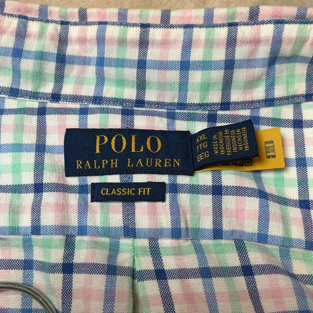 Polo Ralph Lauren Mens Long Sleeve Button Shirt XXL Plaid Classic Fit Flesh Pony